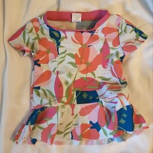 Ruffle Butts 3-6month floral short sleeve ruffle hem rashguard swim top